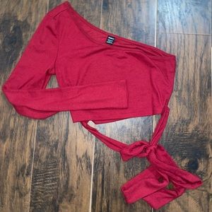 Dark red one shoulder crop top